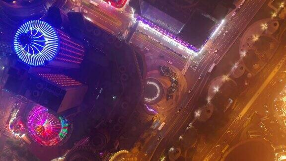 夜间照明澳门城著名酒店区高空俯视4k中国全景