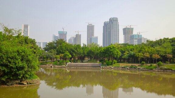 广东省佛山市天时公园池塘建设综合体全景延时4k中国