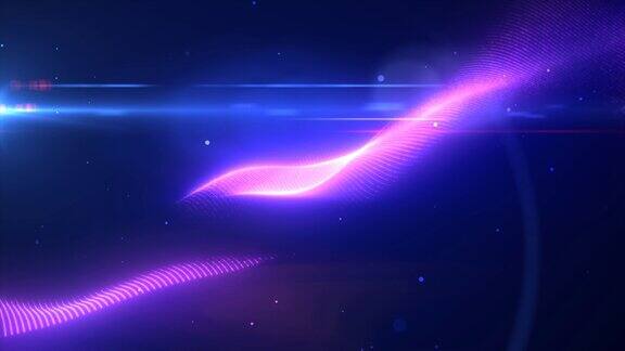 紫色发光能量明亮的波从小粒子和线条抽象的背景