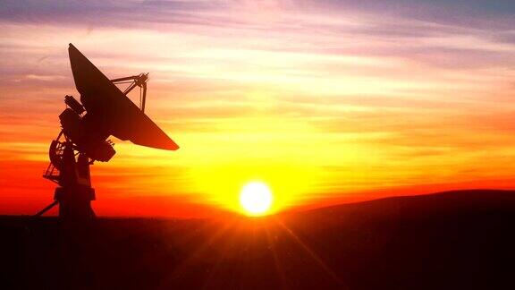 射电望远镜在美丽的日落下探索夜空