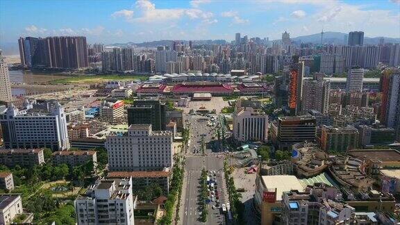 晴天珠海市景拱北口岸入境交通道路航拍全景4k中国