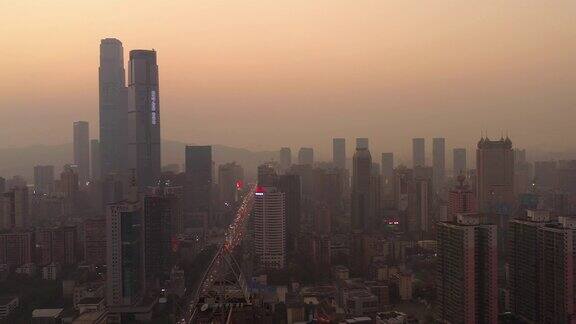 日落时分长沙市区交通航拍4k中国全景图