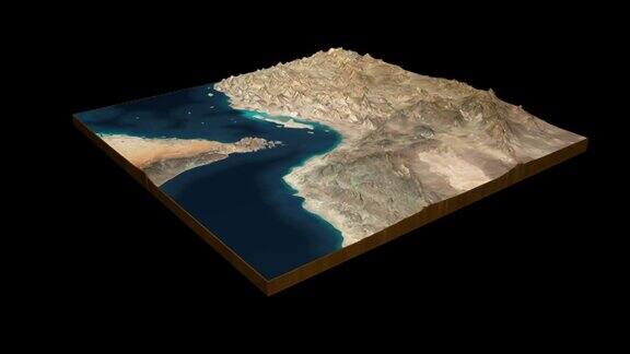 霍尔木兹海峡地形地图3D渲染360度循环动画