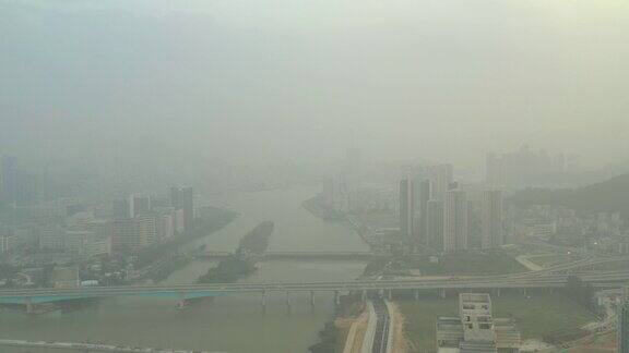 珠海滨江交通大桥澳门城市景观边境航拍全景4k中国