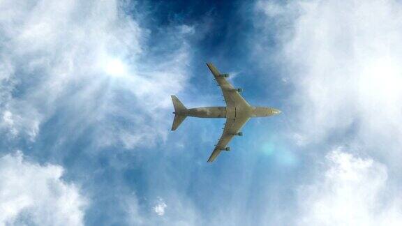 飞机飞过晴朗的日子蓝天视频循环