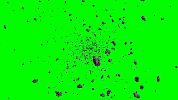 小行星场飞过科幻太空场景隔离在绿色屏幕背景4k循环