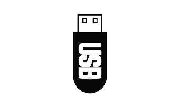 USB图标进出动画闪存驱动器用于存储和信息