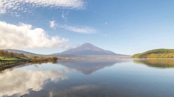 山中子湖和富士山在早晨的时间流逝