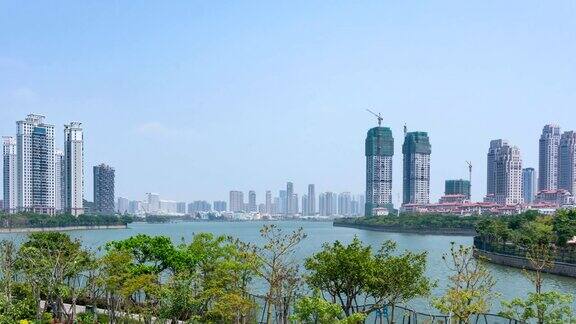 时光流逝现代建筑背景下的湖滨水库厦门中国