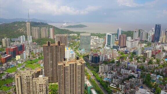 晴天珠海市景交通道路航拍全景4k中国