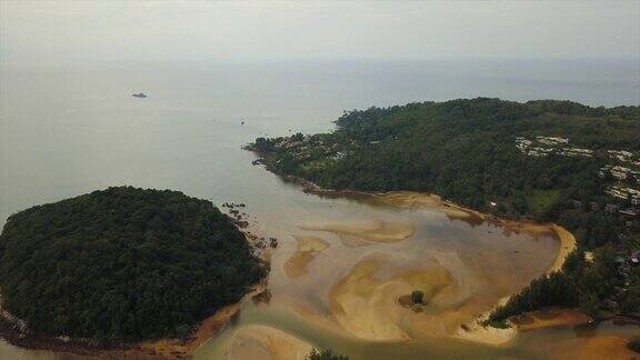 白天普吉岛海岸线海滩泻湖空中全景4k泰国