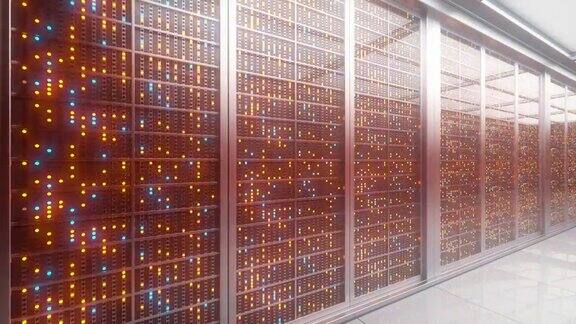 服务器机架在计算机网络安全服务器室数据中心三维动画