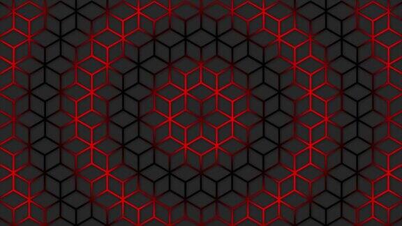圆形红波移动在六角形未来的背景新潮的科幻科技背景与六角形图案无缝循环