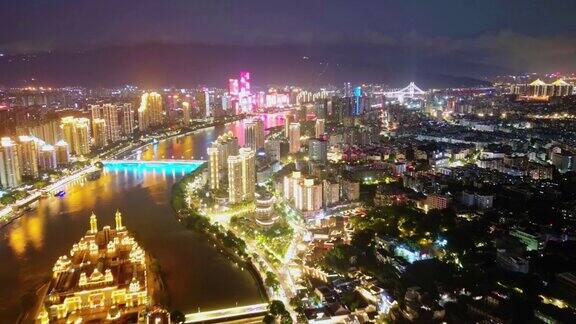 中国福州城市夜景的航拍