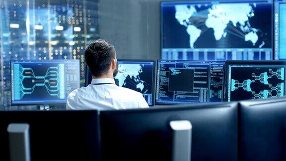 后视图在系统控制中心操作员工作多屏幕显示技术数据