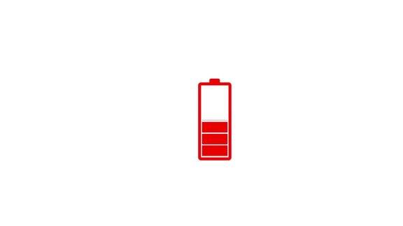 装载机动画4k决议红色充电电池指示灯亮在白色背景上10秒加载程序