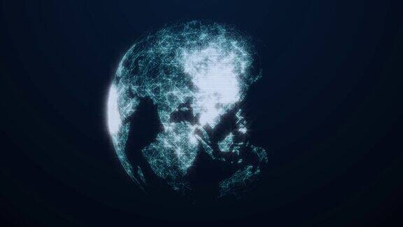 地球全息图与神经丛旋转黑暗背景下的虚拟数字行星地球4k