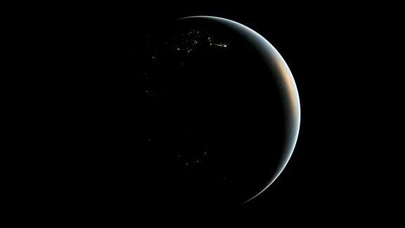 在太空中环绕地球飞行无缝3D动画与黑夜和白天
