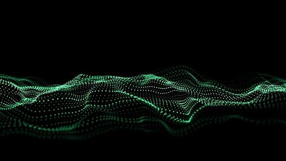 粒子的音乐波大数据可视化抽象的绿色背景与动态波3d渲染