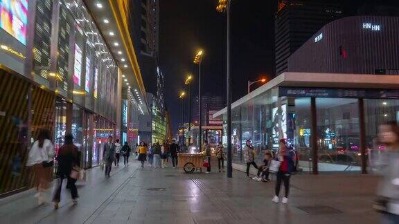 夜景时间照亮长沙市区著名的步行街步行街全景时间间隔4k中国