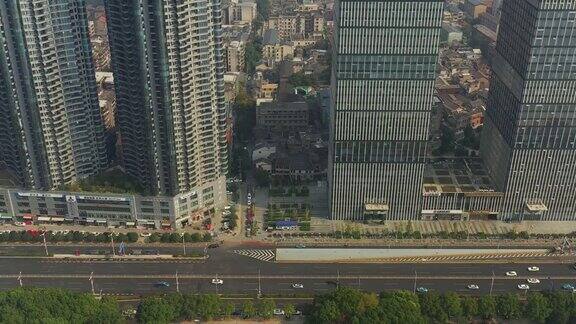 长沙市中心著名的滨江交通湾晴天航拍全景4k中国