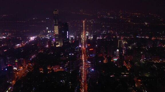 长沙市景夜光市区主要交通繁忙街道滨江湾航拍全景4k中国