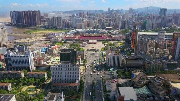 晴天珠海市景拱北口岸入境航拍全景4k中国