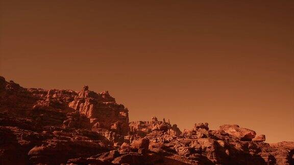 火星上红色火星沙漠表面的正面视图科幻岩石景观
