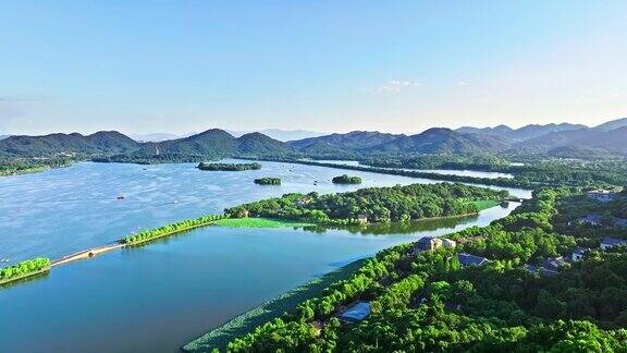杭州西湖自然风光鸟瞰图