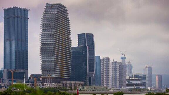白天时间澳门城珠海著名的现代建筑海湾全景时光流逝4k中国