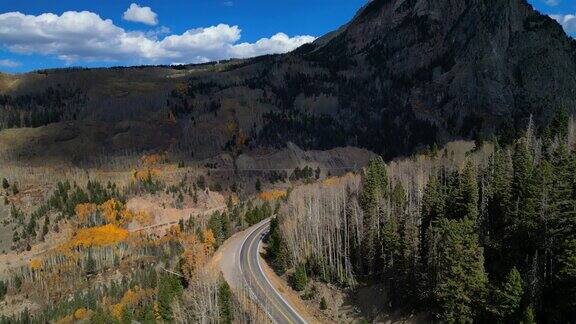 美丽的景色科罗拉多公路在树叶季节科罗拉多州