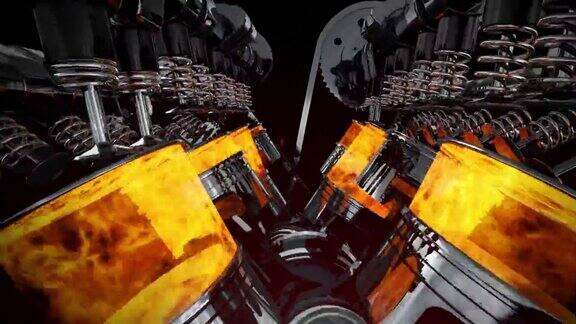 强大的工作V8引擎动画爆炸和火花