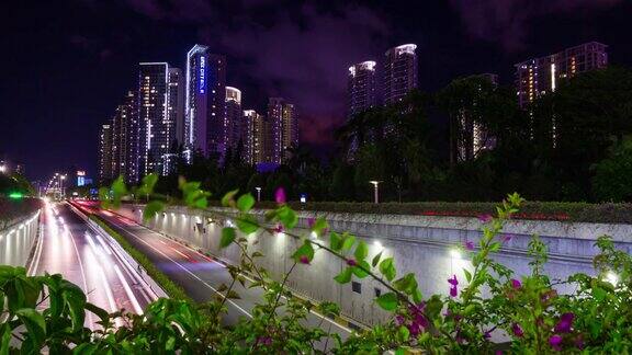 中国夜光珠海市交通道路隧道全景4k时间