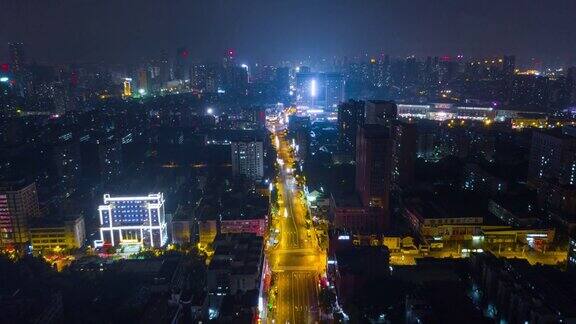 中国夜景时间照亮武汉城市景观交通街道航拍全景4k时间流逝