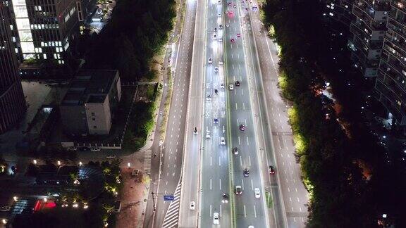 杭州高架公路夜间鸟瞰图