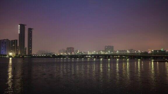 夜晚时间照明澳门城市湾交通大桥全景时间间隔4k中国