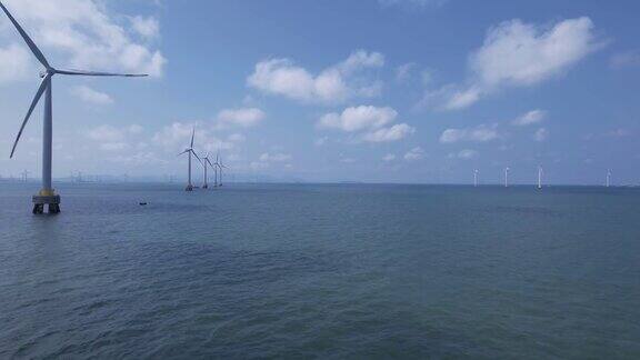 壮丽的海上风力发电厂的鸟瞰图