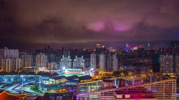中国夜灯光照亮澳门城市景观珠海城市酒店天台全景4k时间