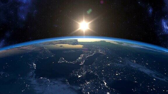 地球日落空间站太空行走的景象