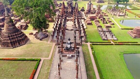 Ayudhaya古城寺庙4k鸟瞰图