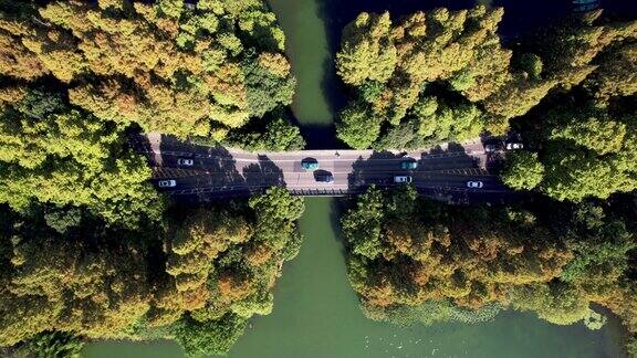 穿过湖泊和树林的道路