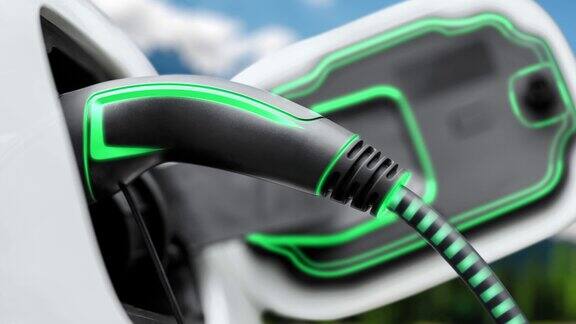 未来的电动汽车充电器插入电动汽车进行电动充电细读