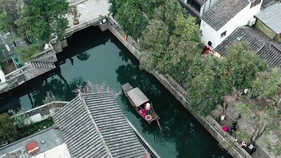 中国苏州平江历史街区的无人机视图