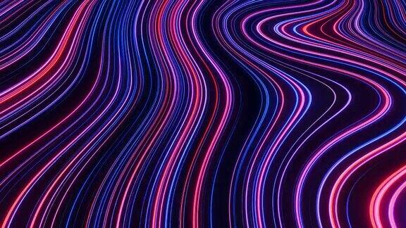 抽象的彩色背景与光条纹明亮的霓虹灯射线和发光的曲线发光的轨迹高铁线路循环3d动画