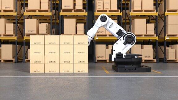 机器人手臂自动拿起箱子机器人正在运送货物
