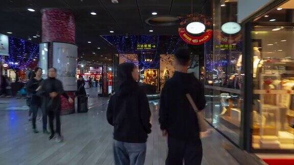 夜景时间杭州市区著名的地下购物中心步行时间推移全景4k中国
