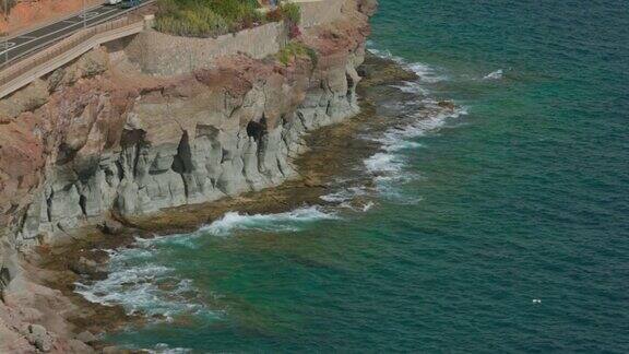 自然景观的观点海浪在海岸线岩石大西洋西班牙大加那利岛