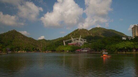 晴天珠海市著名的公园湖全景4k中国
