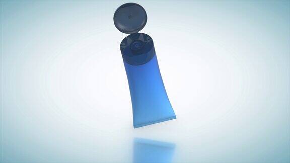 乳霜乳液瓶在蓝色背景上旋转化妆膏管护肤产品介绍3d渲染动画