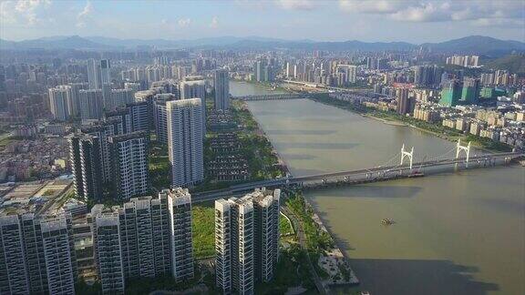 晴天珠海市景河湾大桥航拍全景4k中国